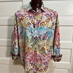 Robert Graham Button Down Long Sleeve Shirt Size XL Classic Fit Flip Cuff Cotton